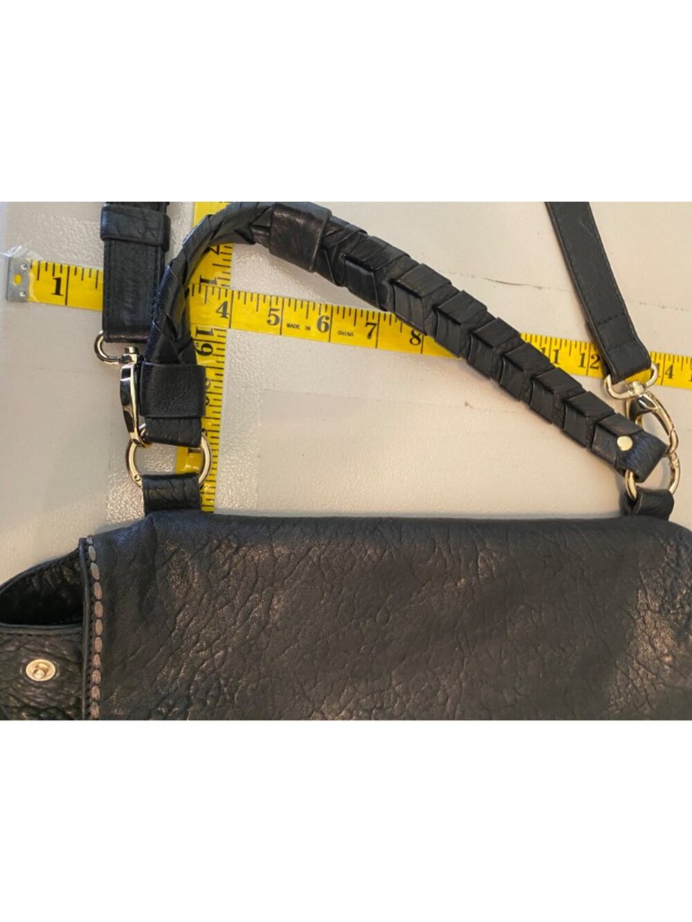 Plinio Visona Black Leather Shoulder Bag Braided Handle & Gold Hardware - Picture 11 of 11